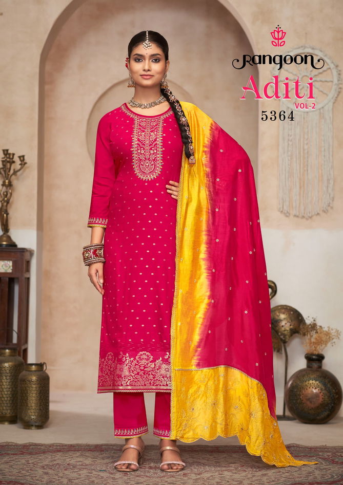 Aditi Vol 2 By Rangoon Viscose Jacquard Embroidery Readymade Suits Wholesale Price In Surat